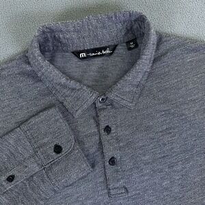 Travis Mathew Polo Shirt Mens Medium Grey Pima Cotton Donegal Textured Golf